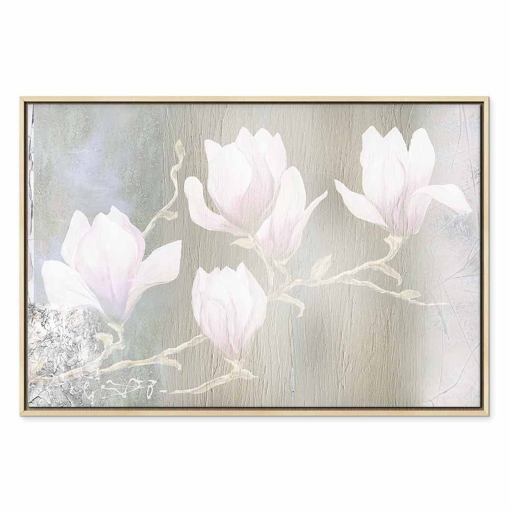 White Magnolia Flowers Wide Canvas Print