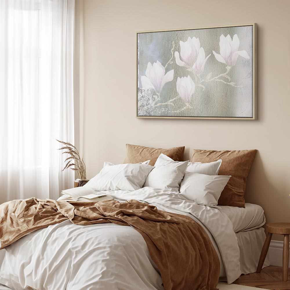 White Magnolia Flowers Wide Canvas Print
