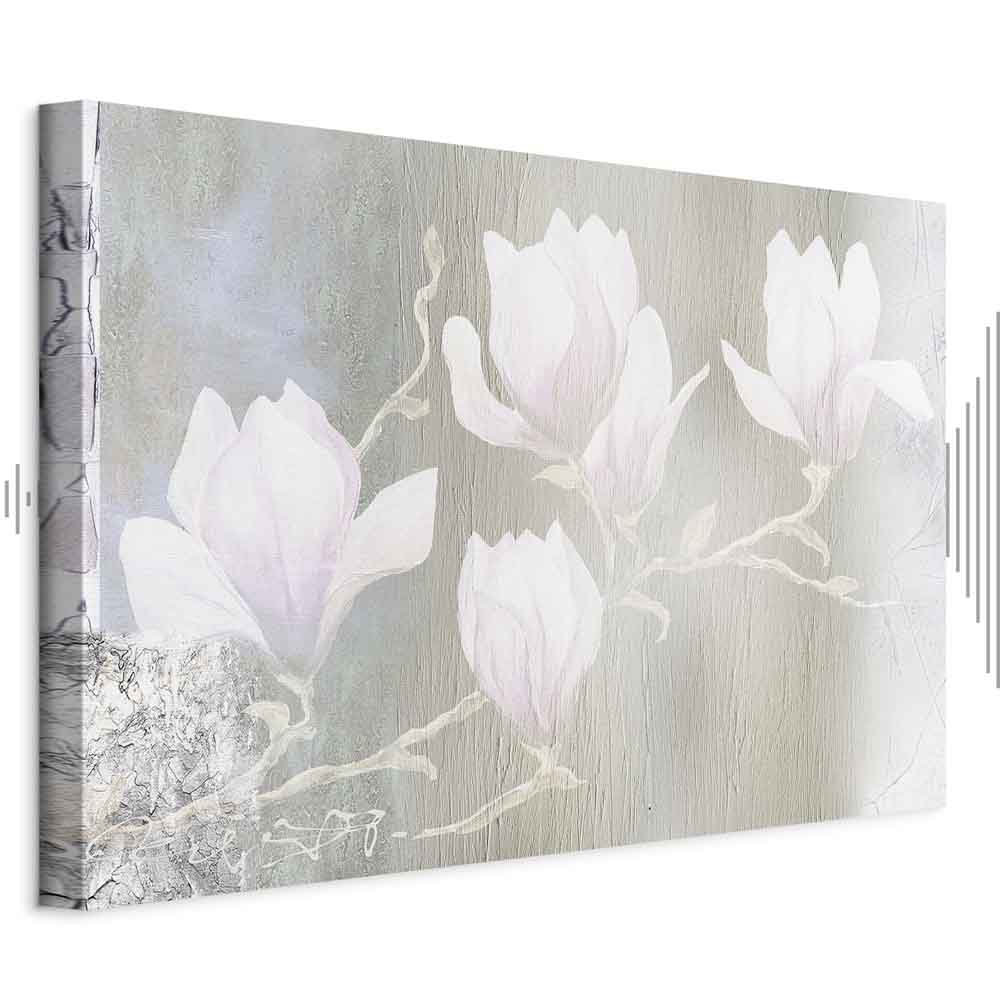 White Magnolia Flowers Wide Canvas Print