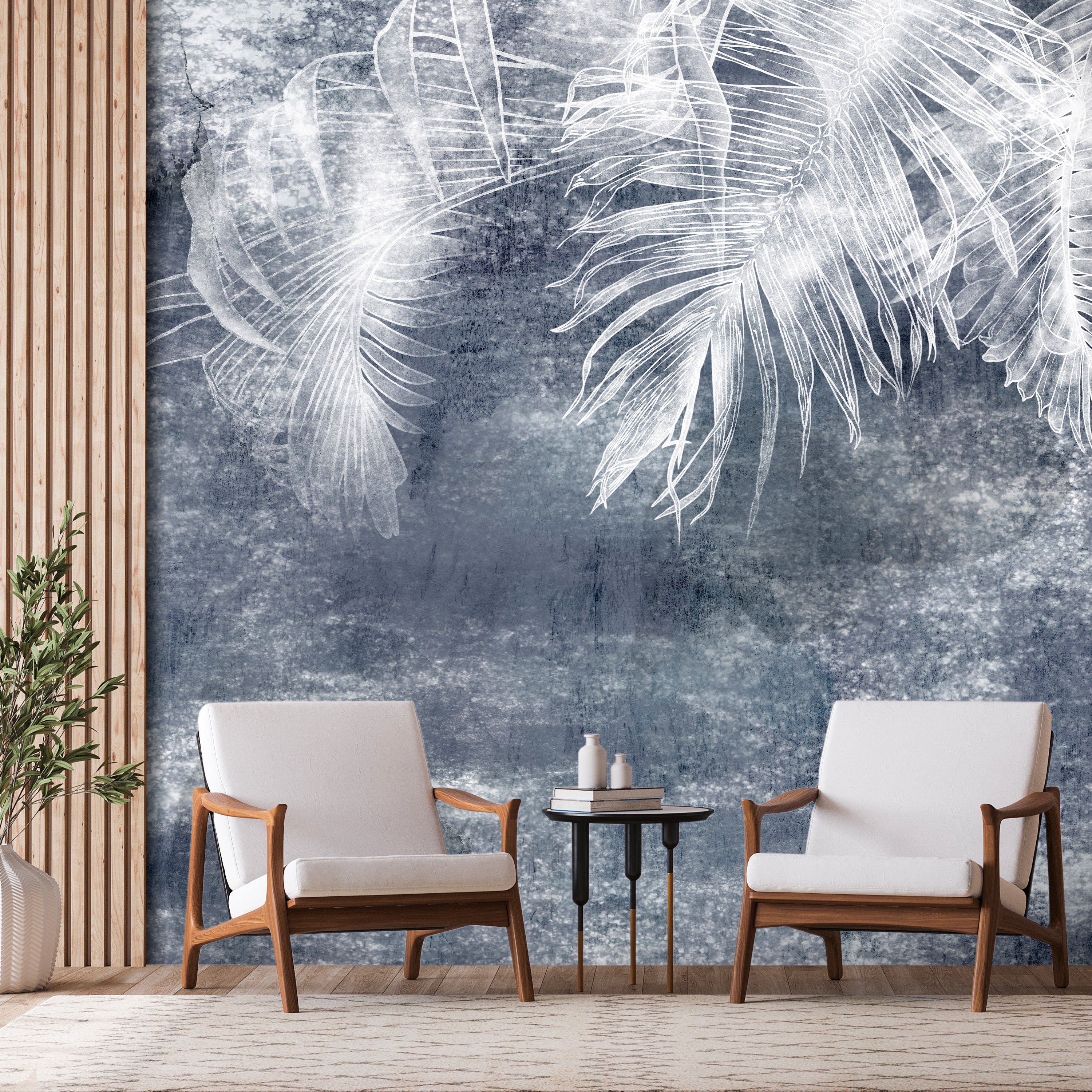 Wall Mural: Abstract Nature Leaves in Blue