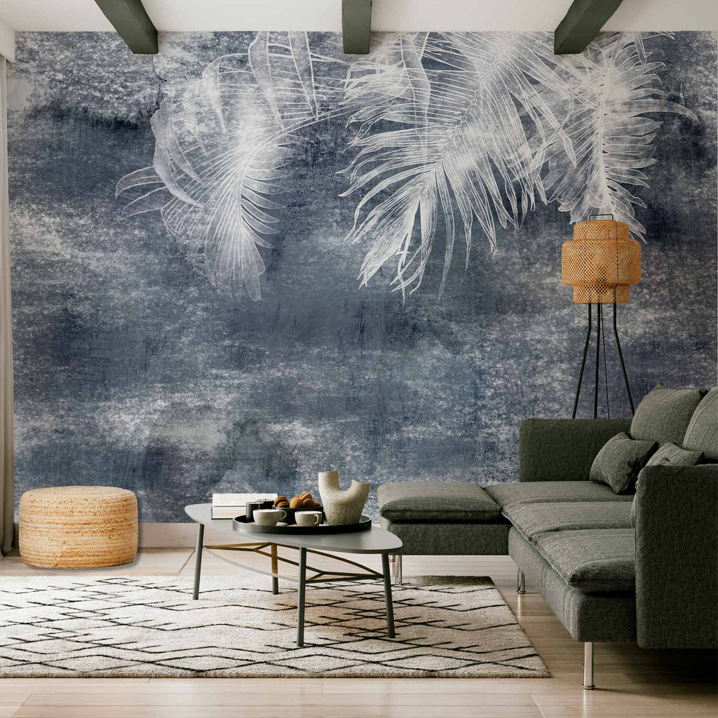Wall Mural: Abstract Nature Leaves in Blue