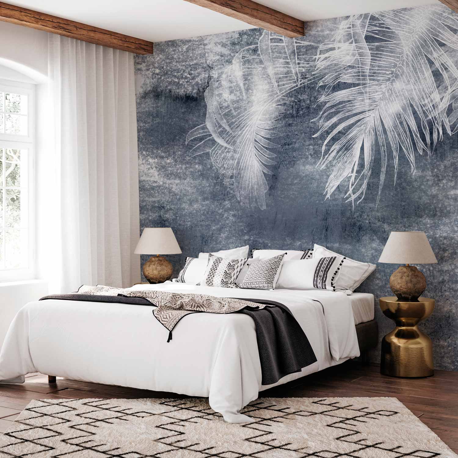 Exotic Leaf Abstraction Blue Wall Mural