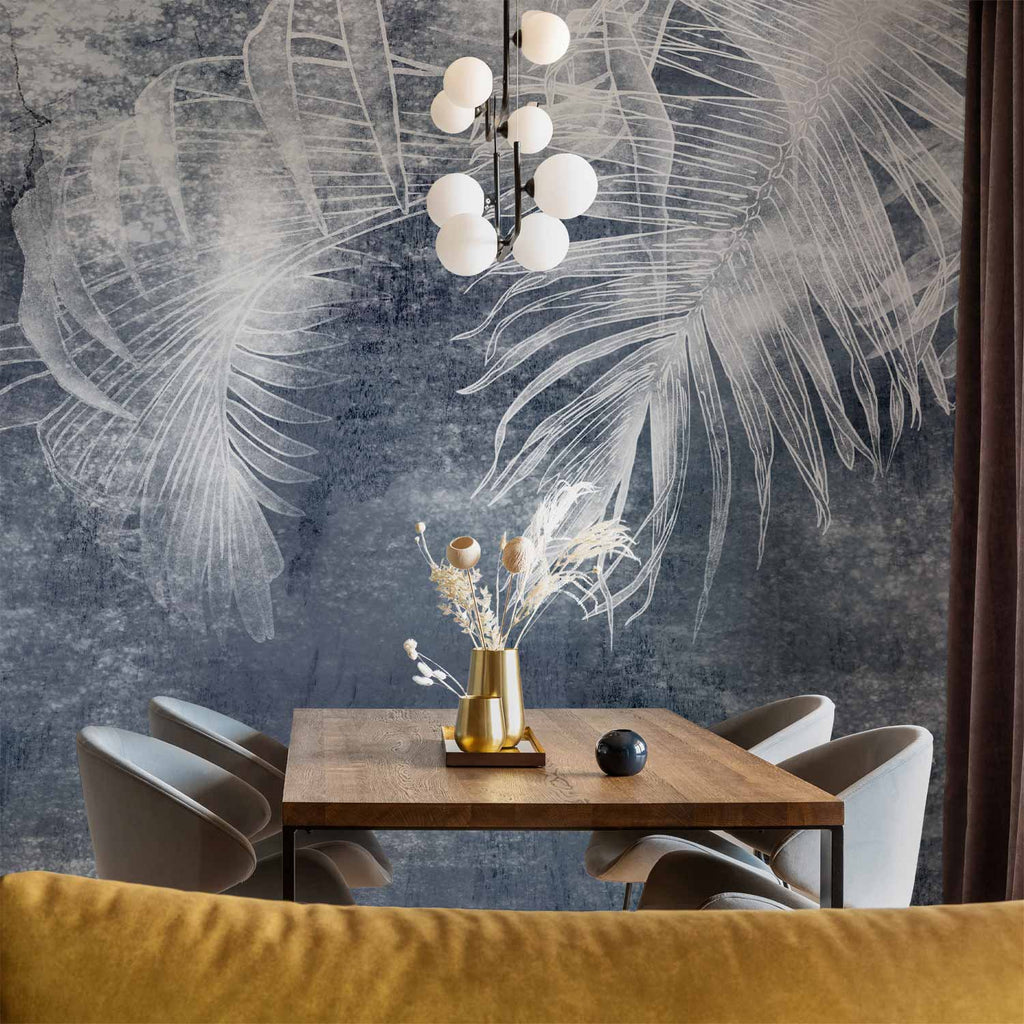 Wall Mural: Abstract Nature Leaves in Blue