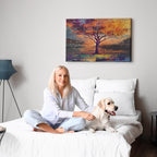 Autumn Birds and Trees Colorful Canvas Print