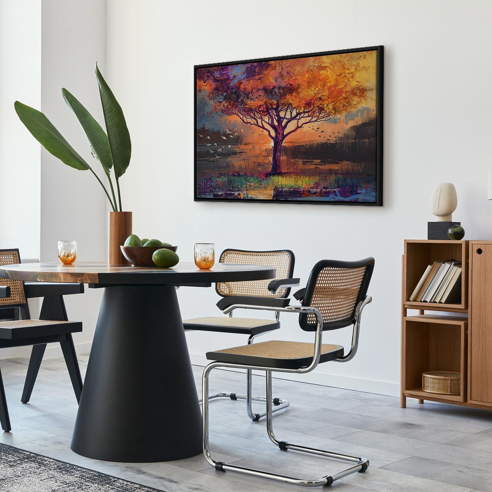 Autumn Birds and Trees Colorful Canvas Print