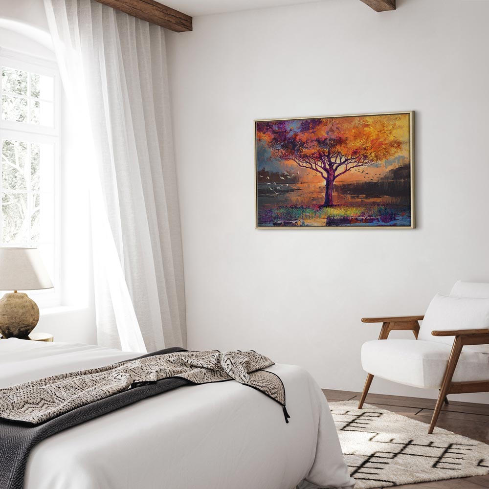 Autumn Birds and Trees Colorful Canvas Print