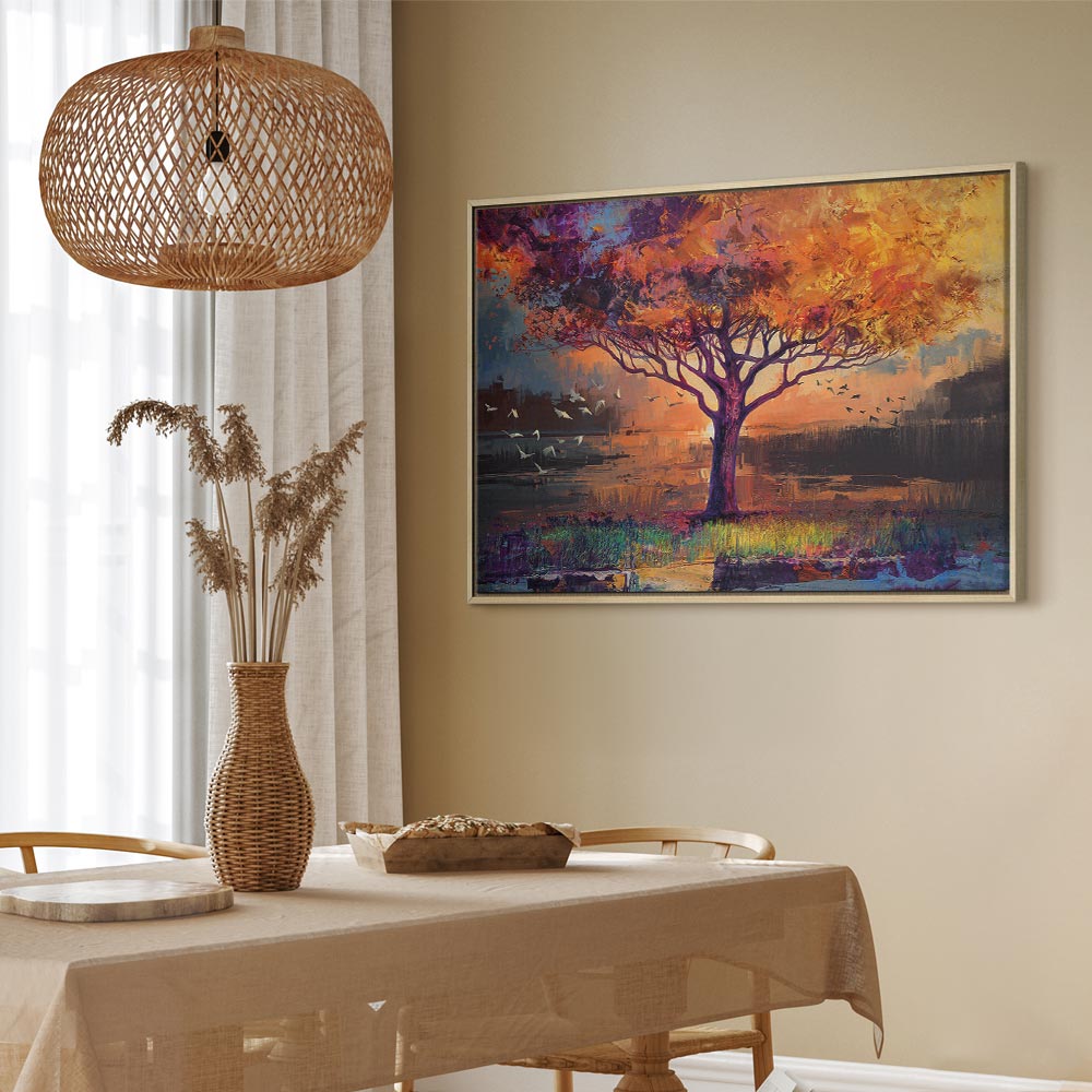 Autumn Birds and Trees Colorful Canvas Print