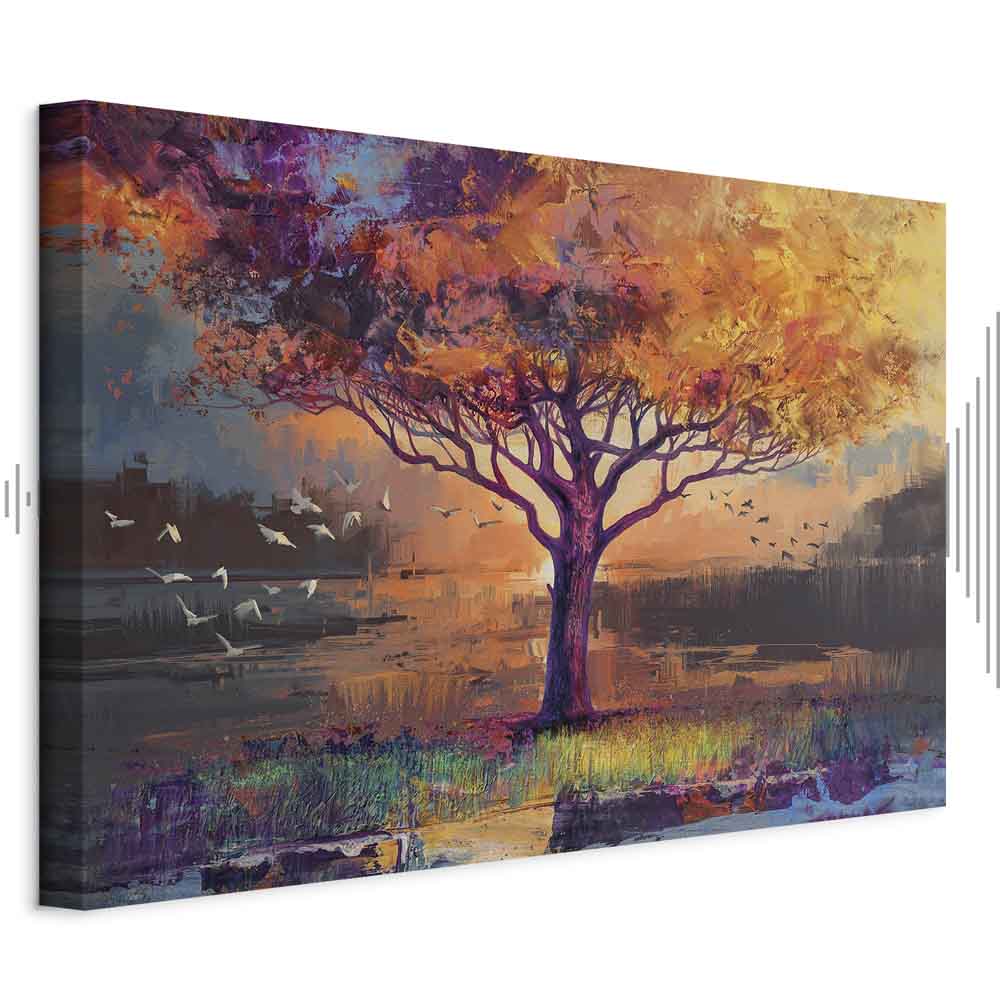 Autumn Birds and Trees Colorful Canvas Print