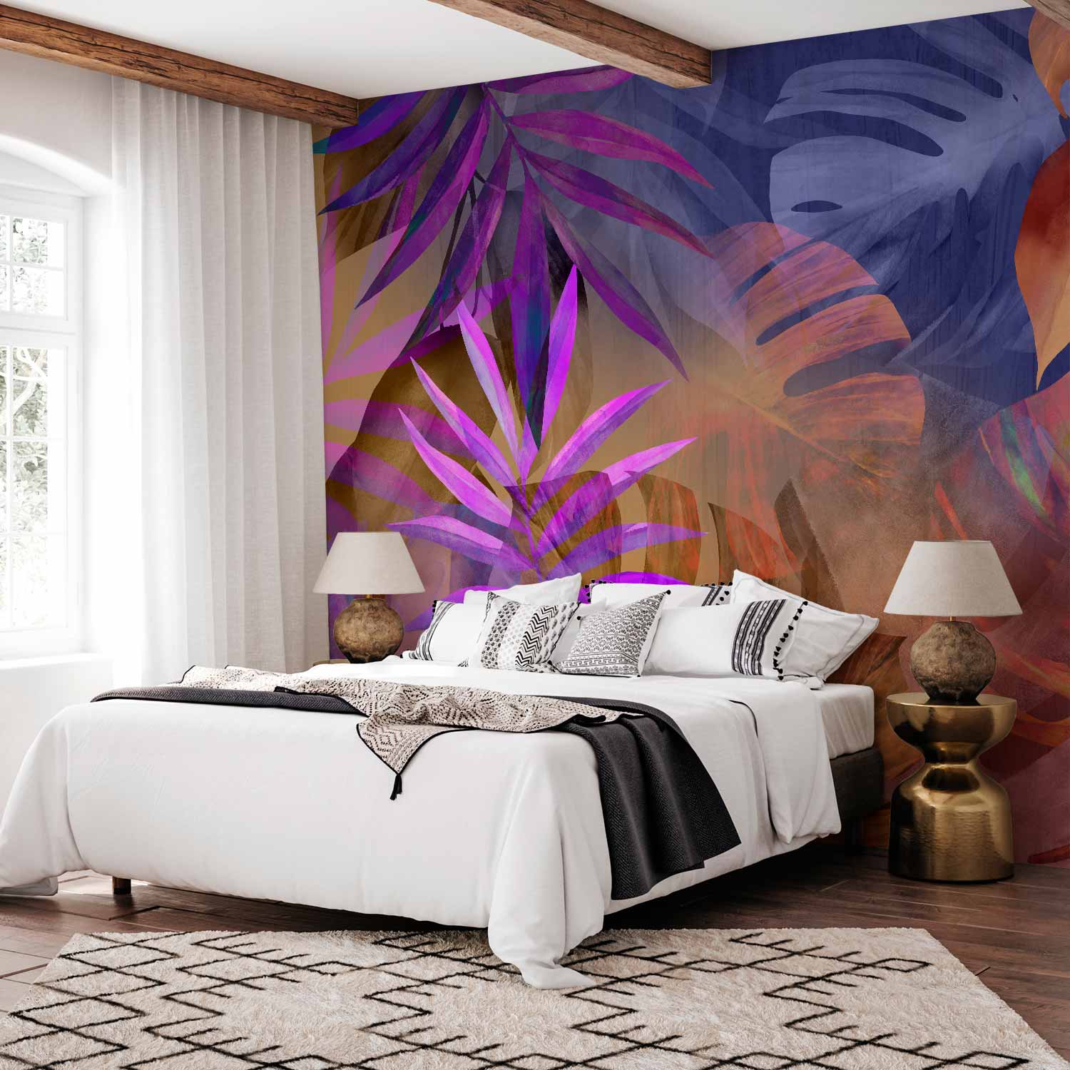 Vigorous Monstera Leaves Colorful Wall Mural