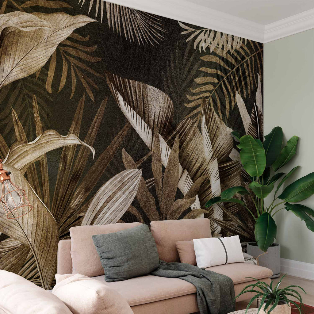 Wall Mural Nature Leaves Green Grey White