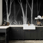 Wall Murals: Forest Night with White Trees on Black