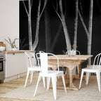 White Forest Trees Minimalist Night Wall Mural