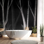 White Forest Trees Minimalist Night Wall Mural