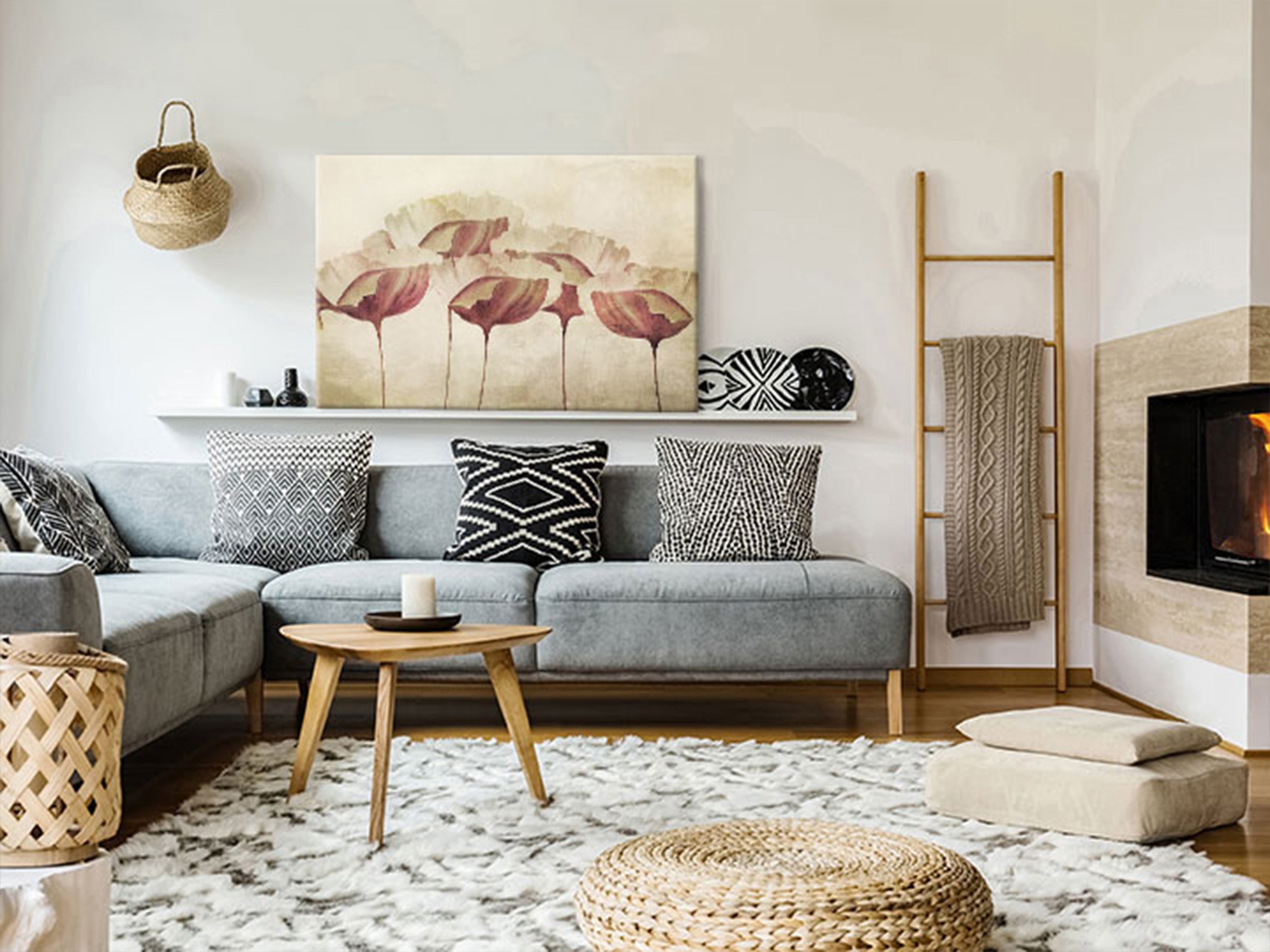 Leinwanddruck – Blumen in Beige (1-teilig) Breit