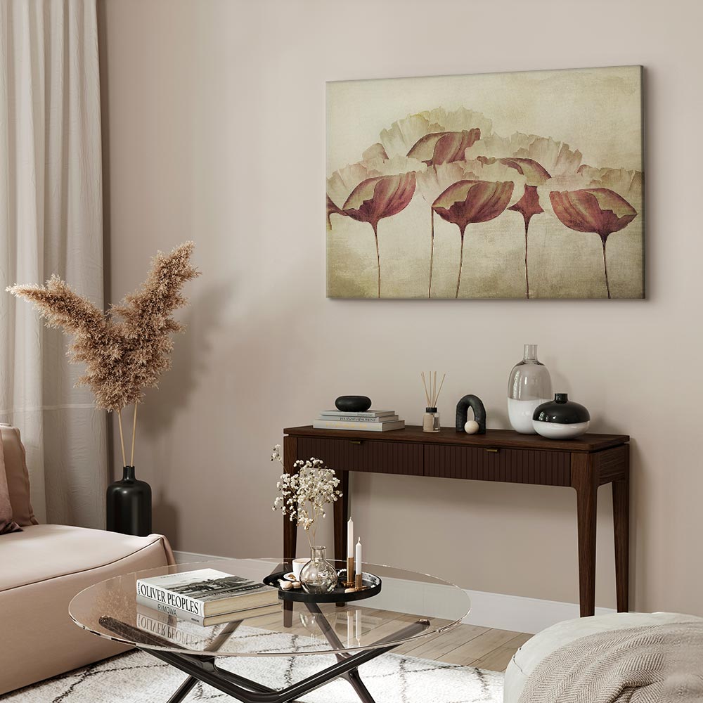 Beige Floral Wide Canvas Print