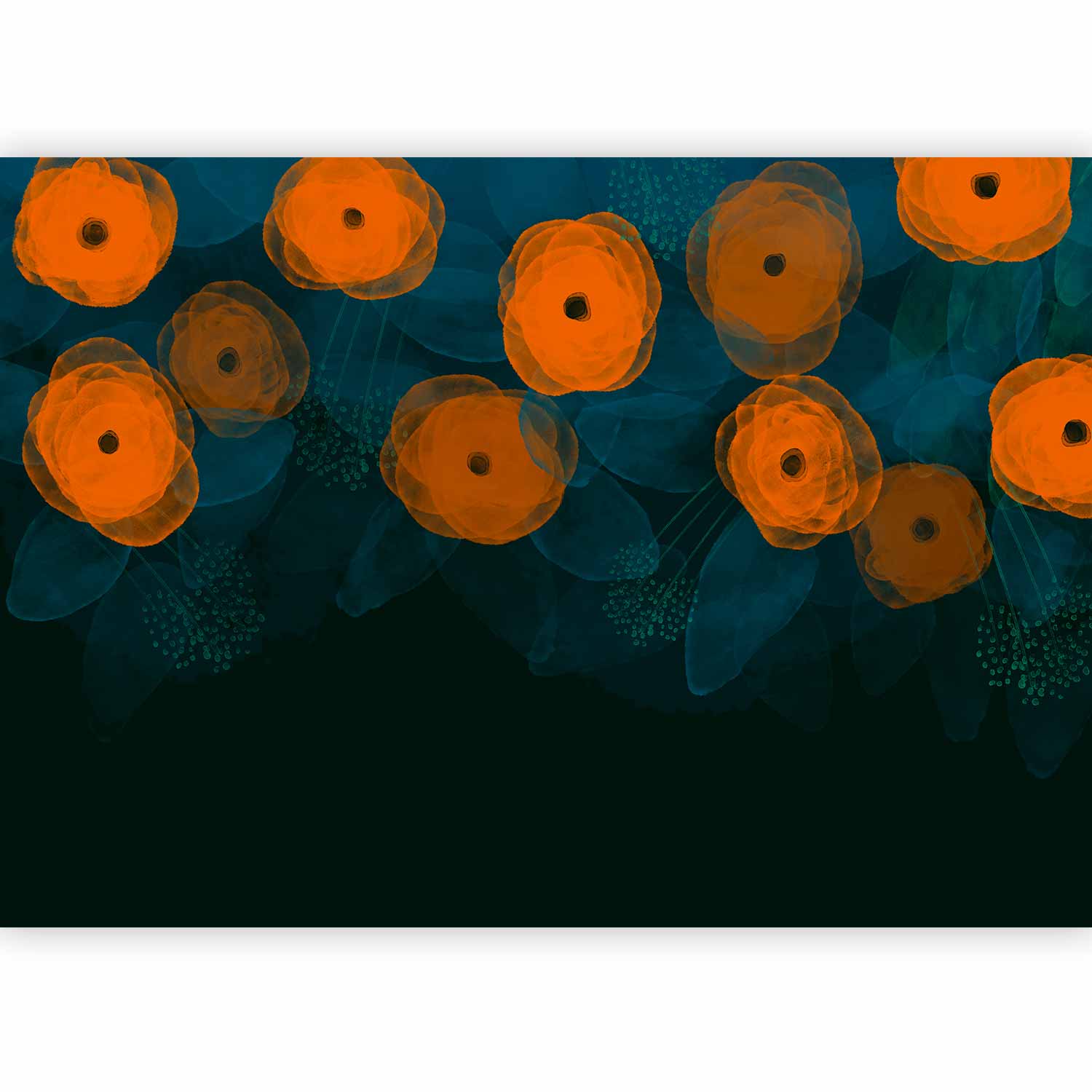 Wall Mural Watercolour composition orange patterns on a delicate leaf background