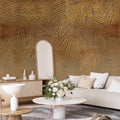 Golden Exotic Leaves Beige Abstract Nature Wall Mural