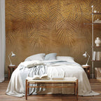 Golden Exotic Leaves Beige Abstract Nature Wall Mural