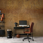 Golden Exotic Leaves Beige Abstract Nature Wall Mural