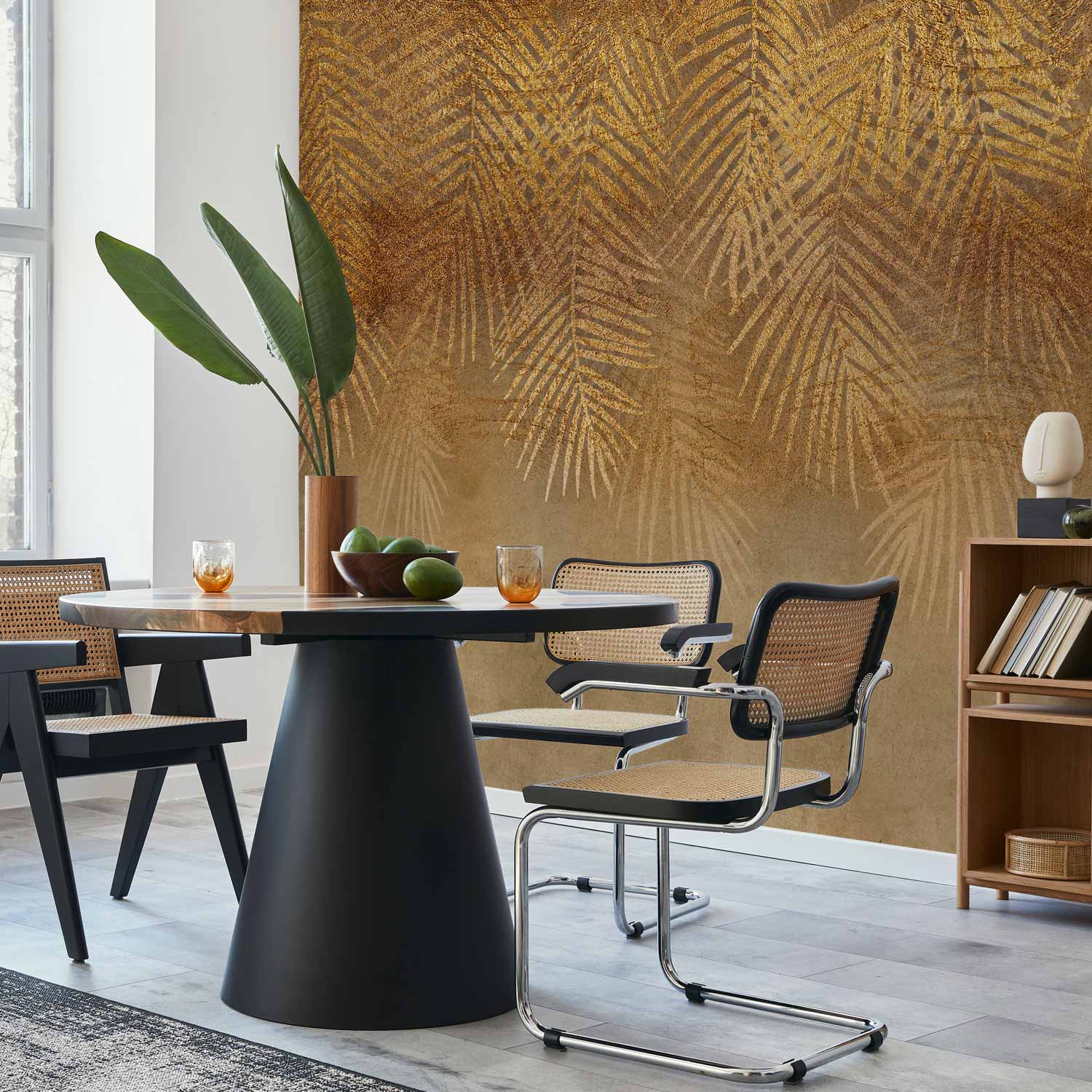 Golden Exotic Leaves Beige Abstract Nature Wall Mural