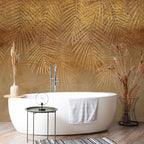 Golden Exotic Leaves Beige Abstract Nature Wall Mural