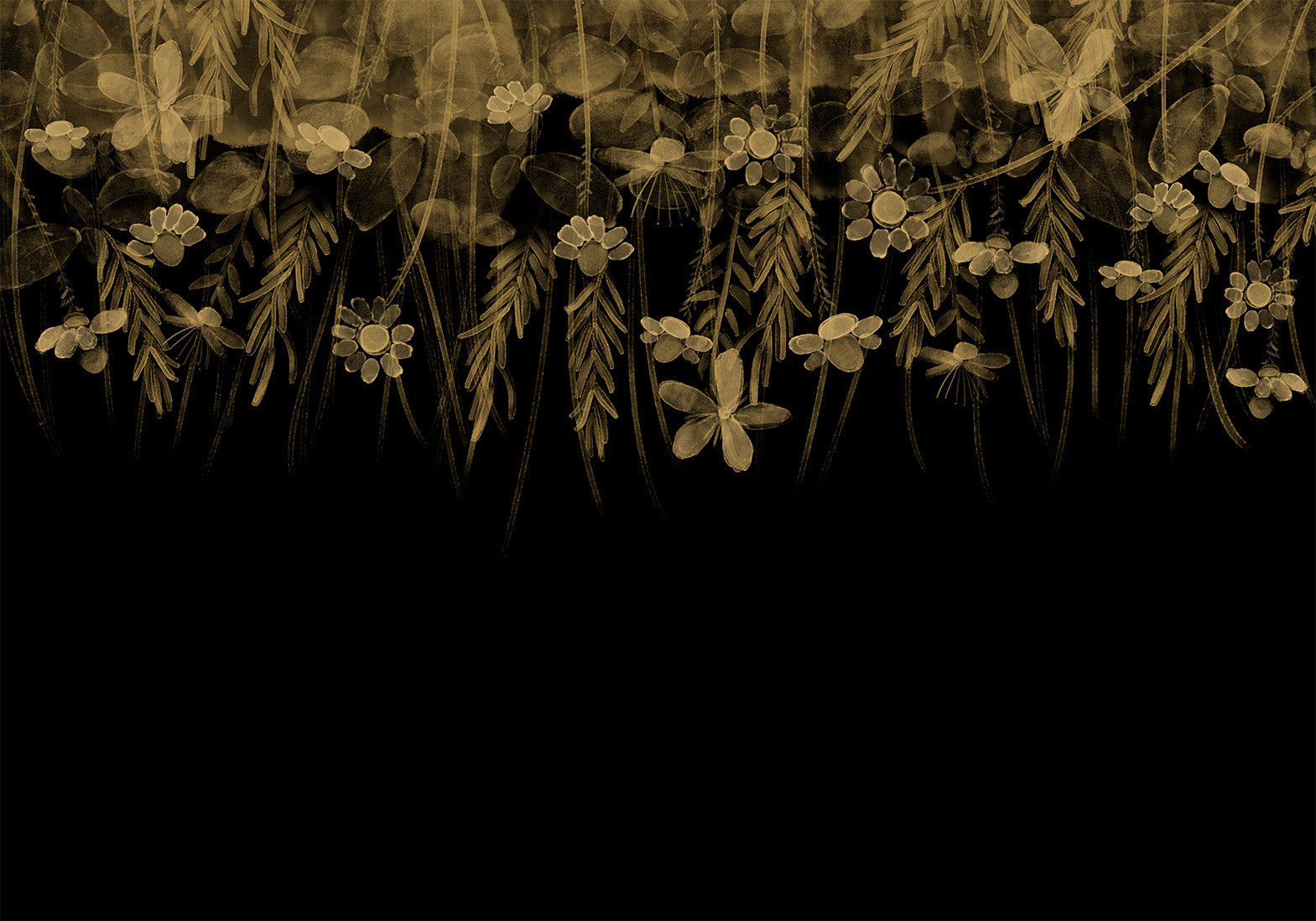 Wall Mural Nature Landscape Leaves Sepia Flowers