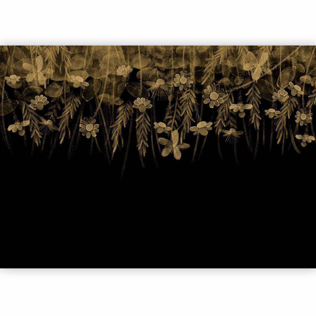 Wall Mural Nature Landscape Leaves Sepia Flowers