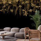 Wall Mural Nature Landscape Leaves Sepia Flowers