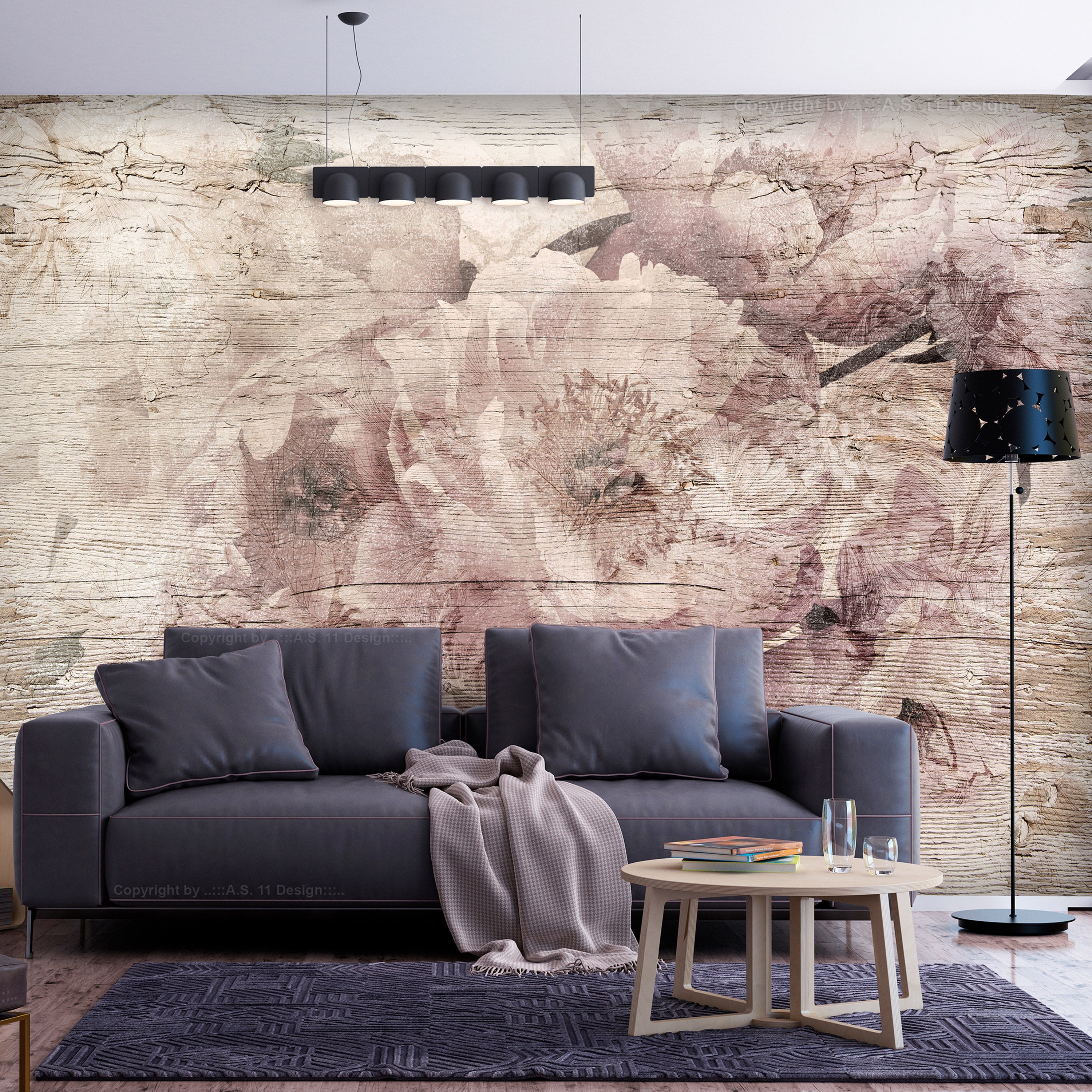 Wall Mural - Flowers on Boards