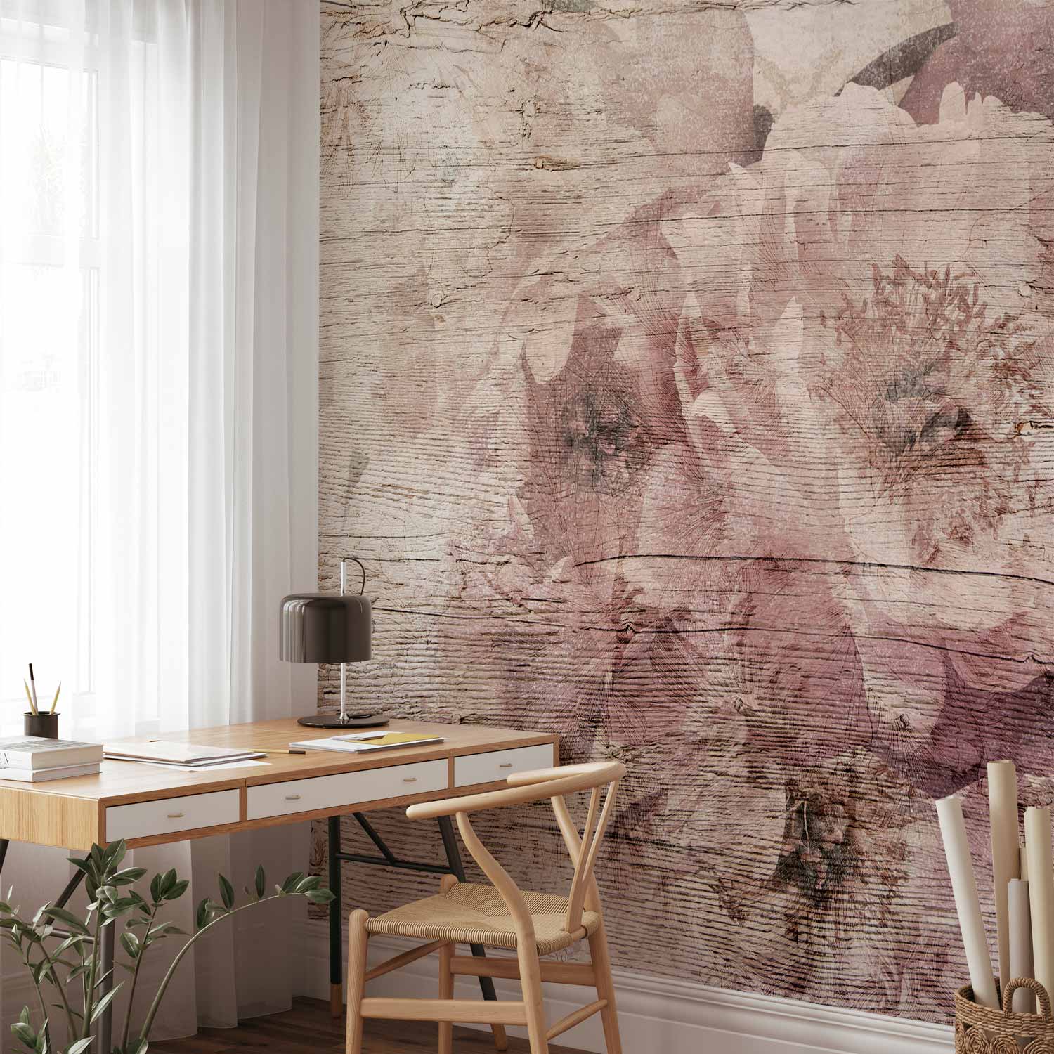 Wall Mural - Flowers on Boards