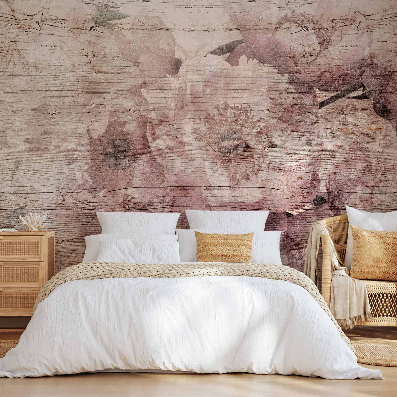 Floral Wooden Boards Wall Mural