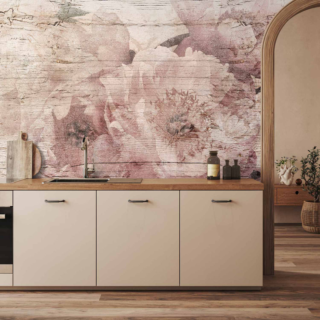 Wandbild – Blumen auf Brettern