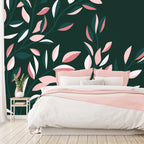 Wall Mural - Flowering Vine Leaves on Green Background