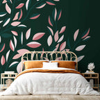 Minimalist Flowering Vine Green Wall Mural
