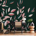 Minimalist Flowering Vine Green Wall Mural