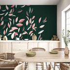 Wall Mural - Flowering Vine Leaves on Green Background