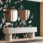 Minimalist Flowering Vine Green Wall Mural