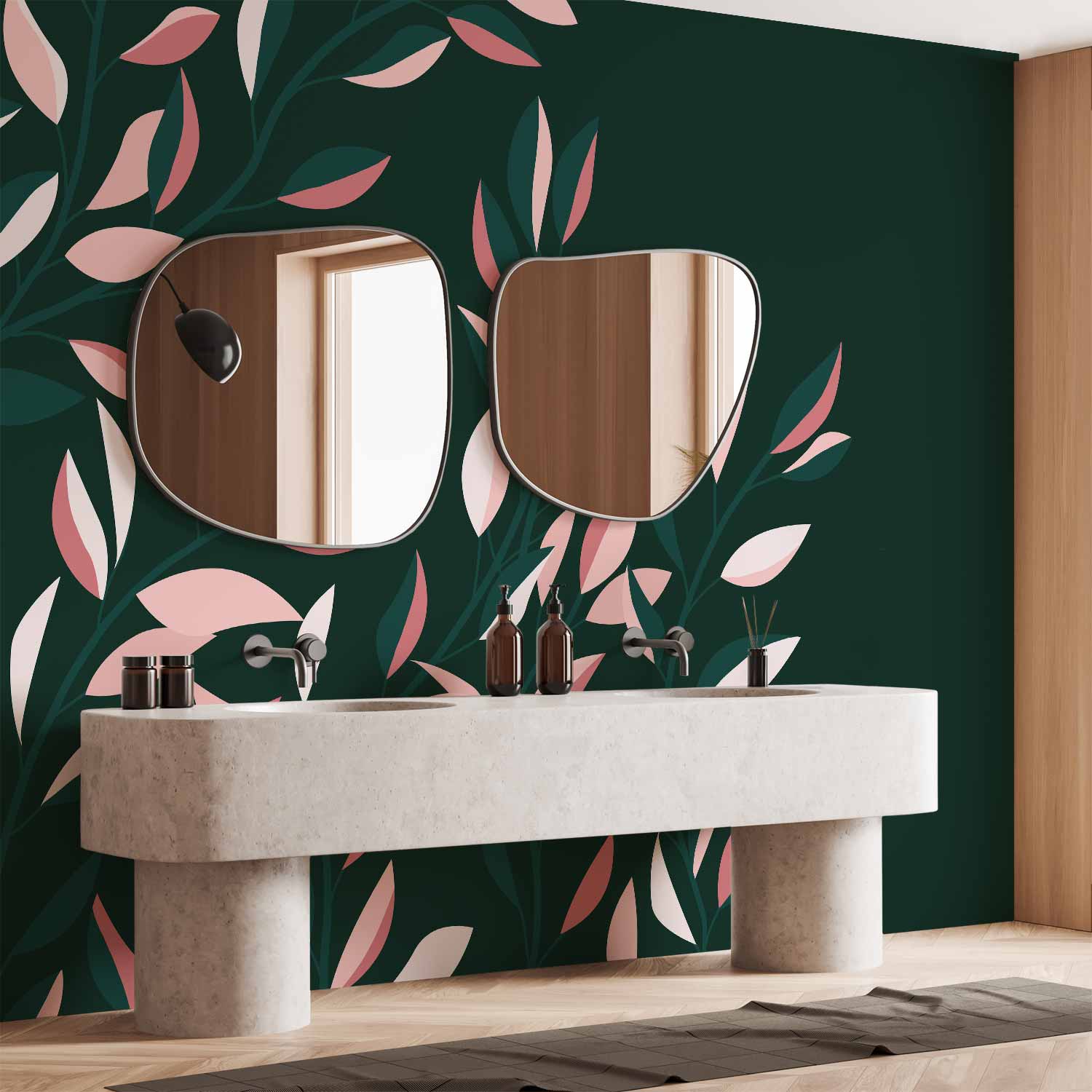 Minimalist Flowering Vine Green Wall Mural