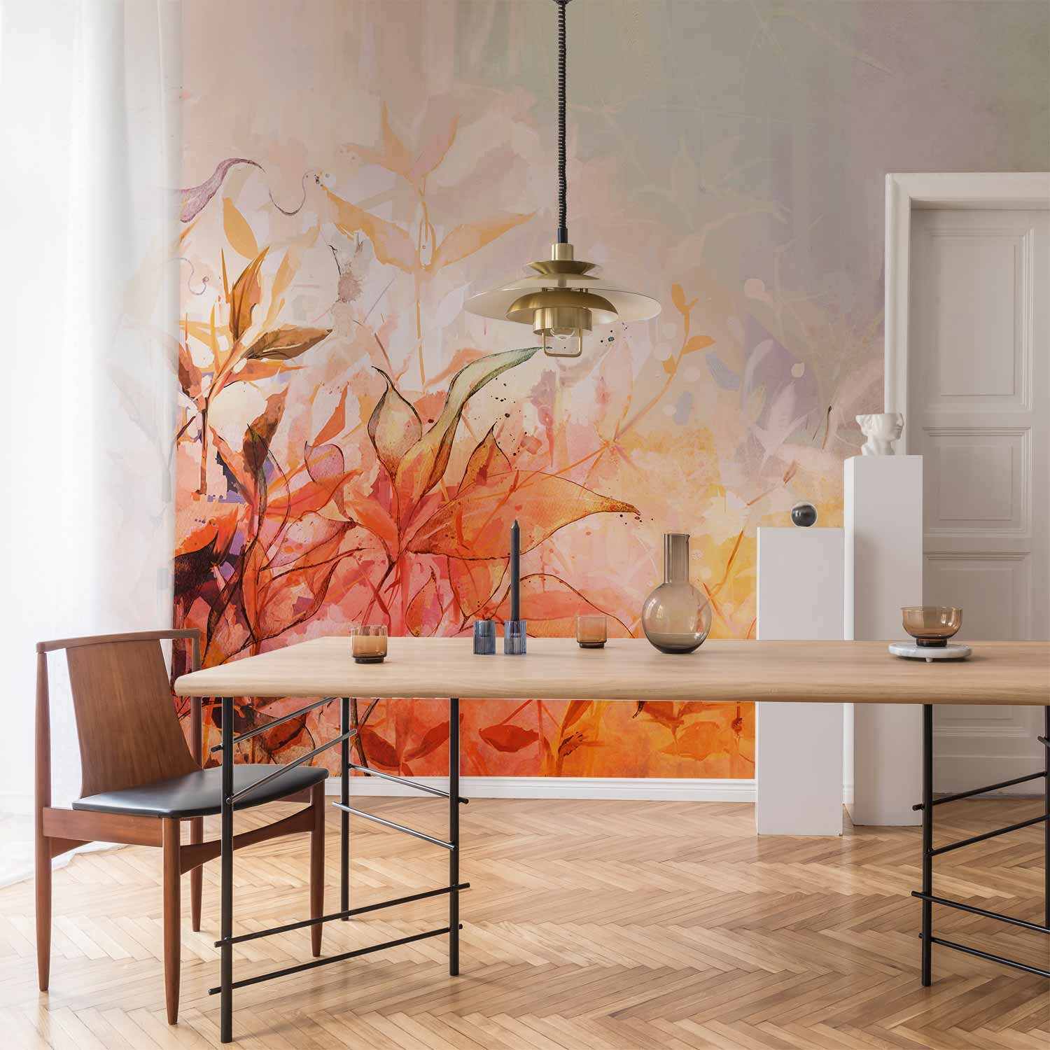 Watercolor Flaming Meadow Floral Landscape Wall Mural