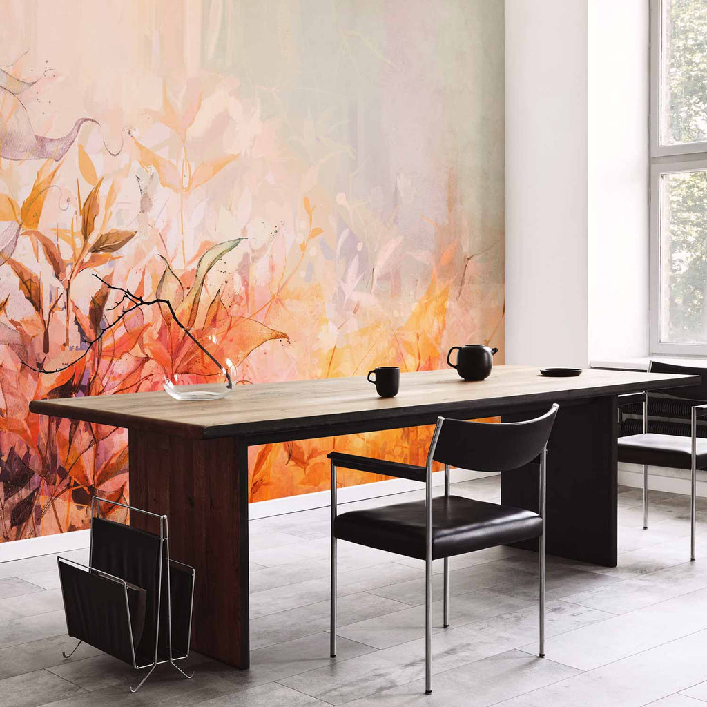 Watercolor Flaming Meadow Floral Landscape Wall Mural