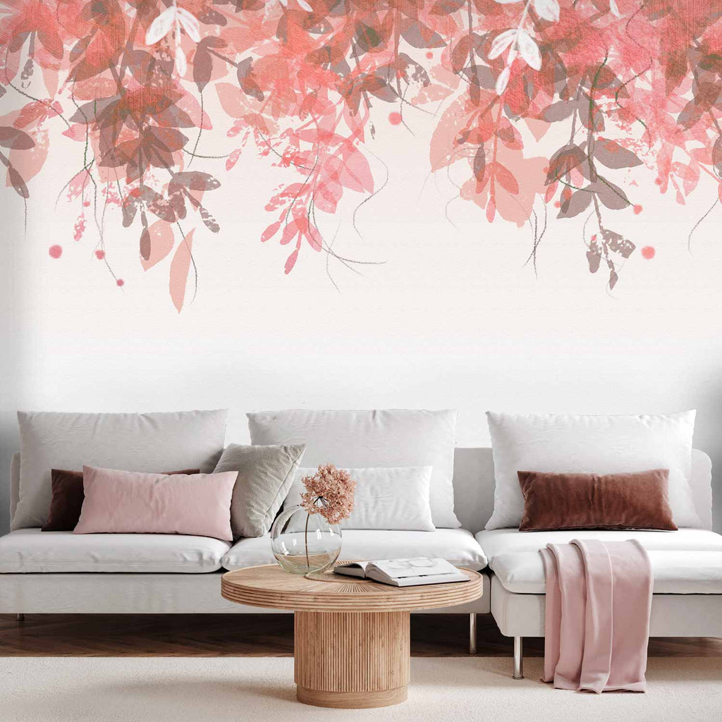 Wall Mural Under vegetation with pink leaves