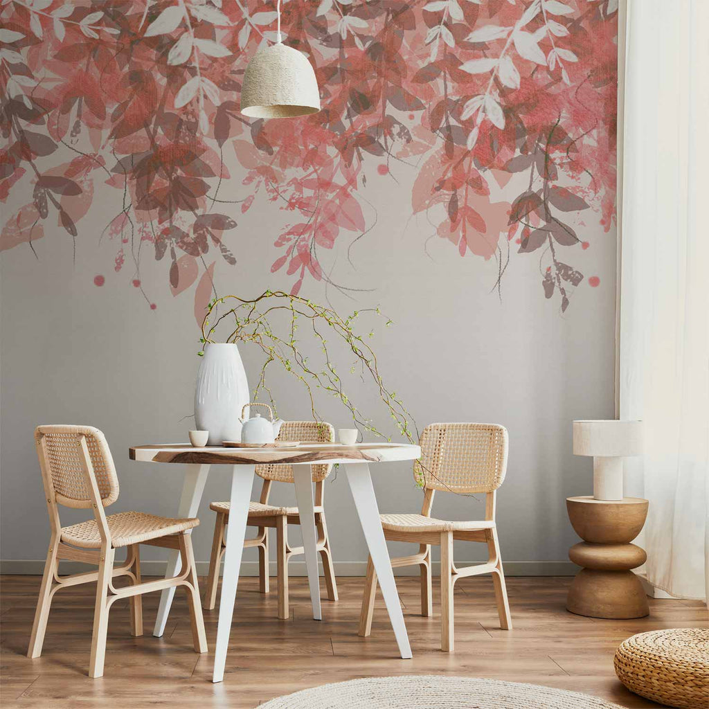 Pink Hanging Vine Leaves Nature Wall Mural