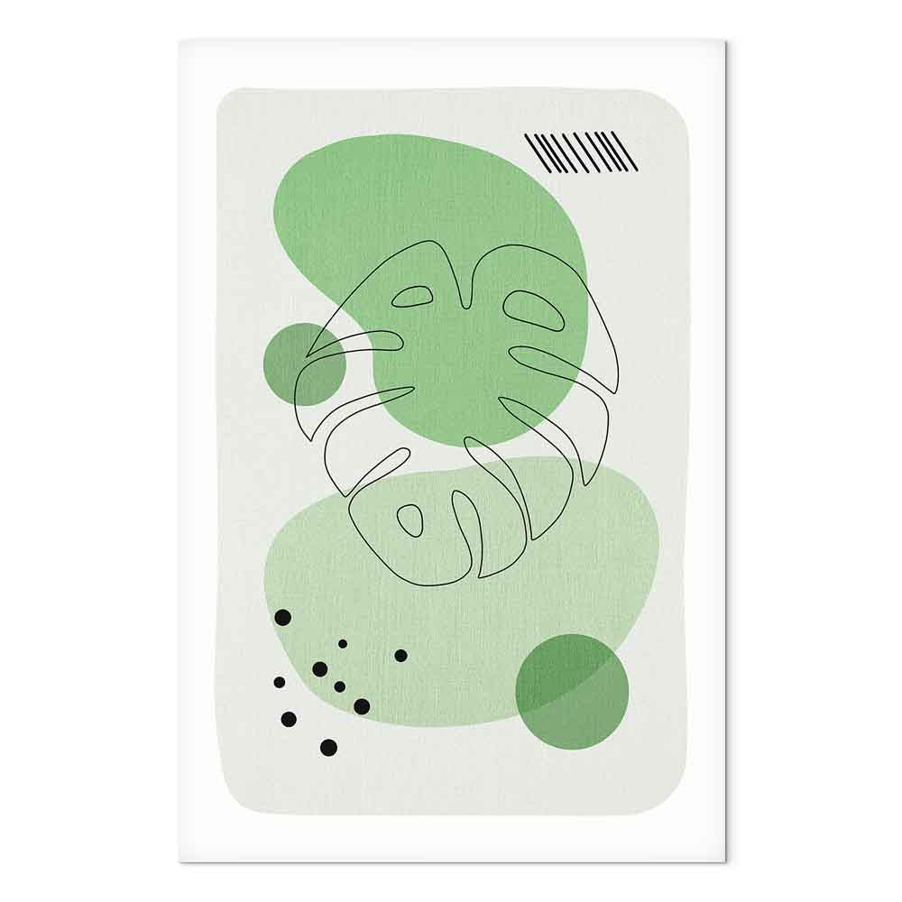 Monstera Line Art Green Canvas Print