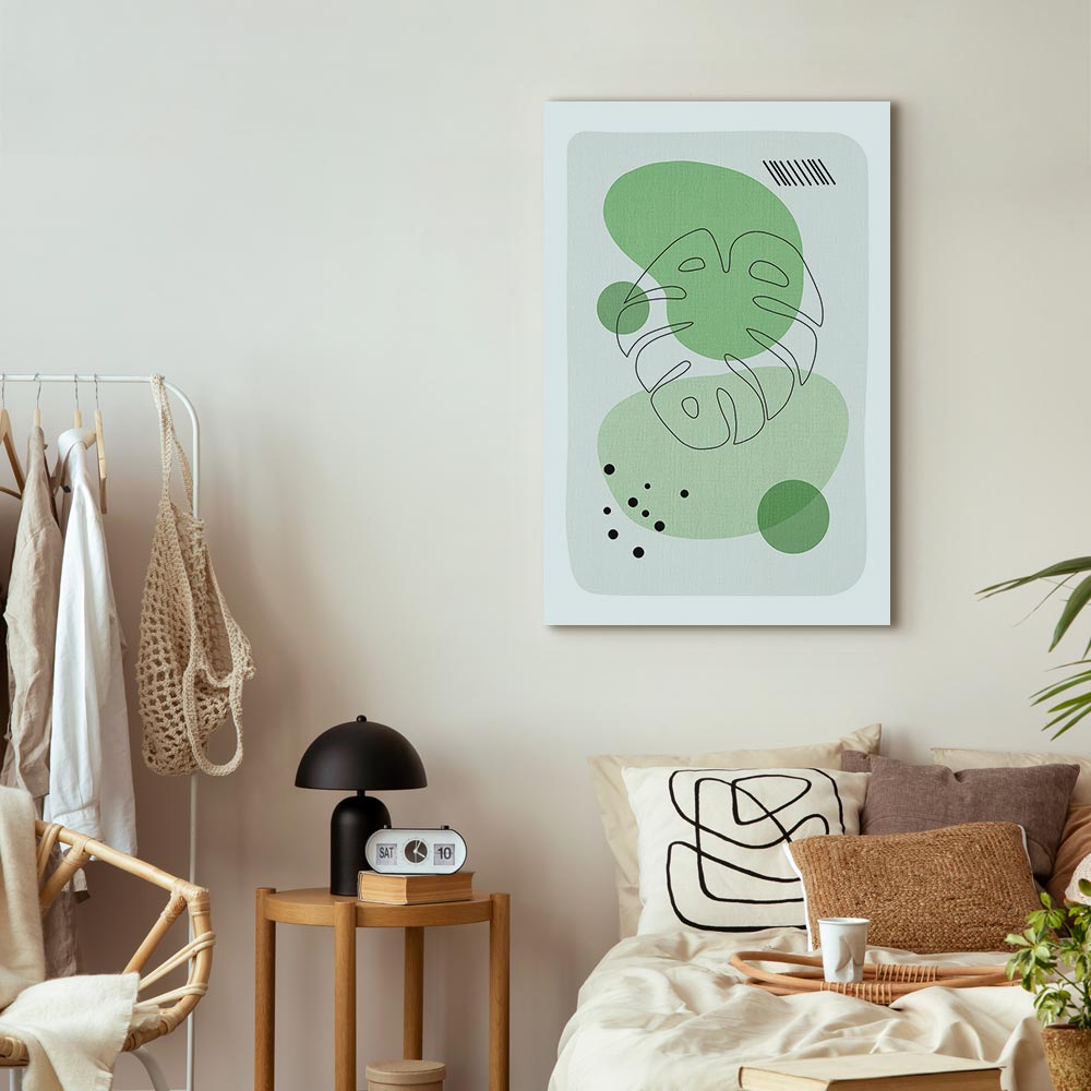 Monstera Line Art Green Canvas Print