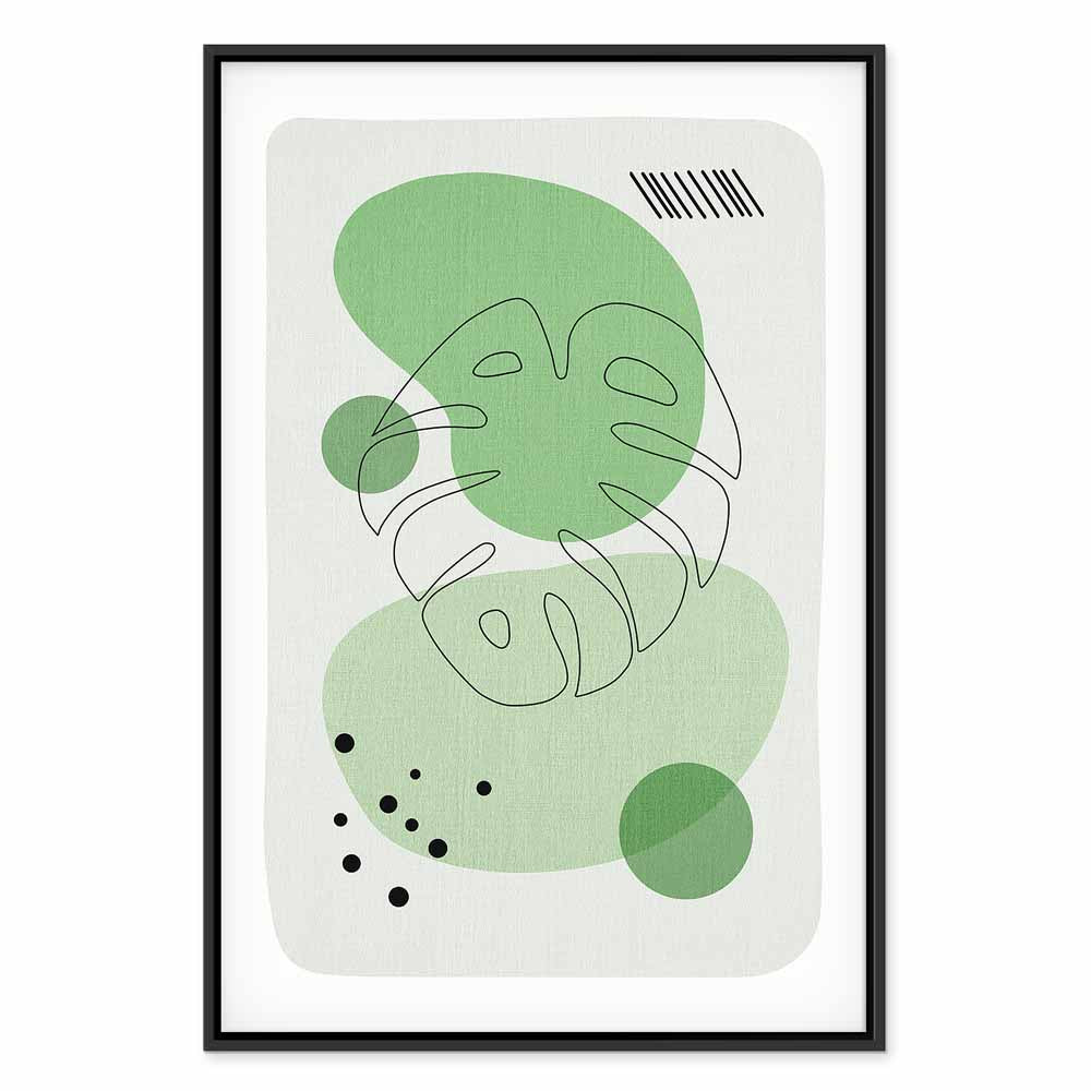 Monstera Line Art Green Canvas Print