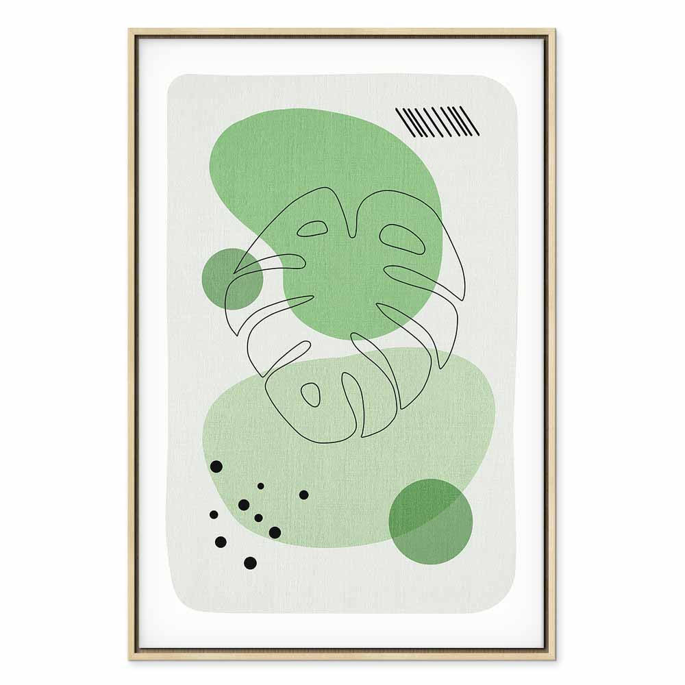 Monstera Line Art Green Canvas Print