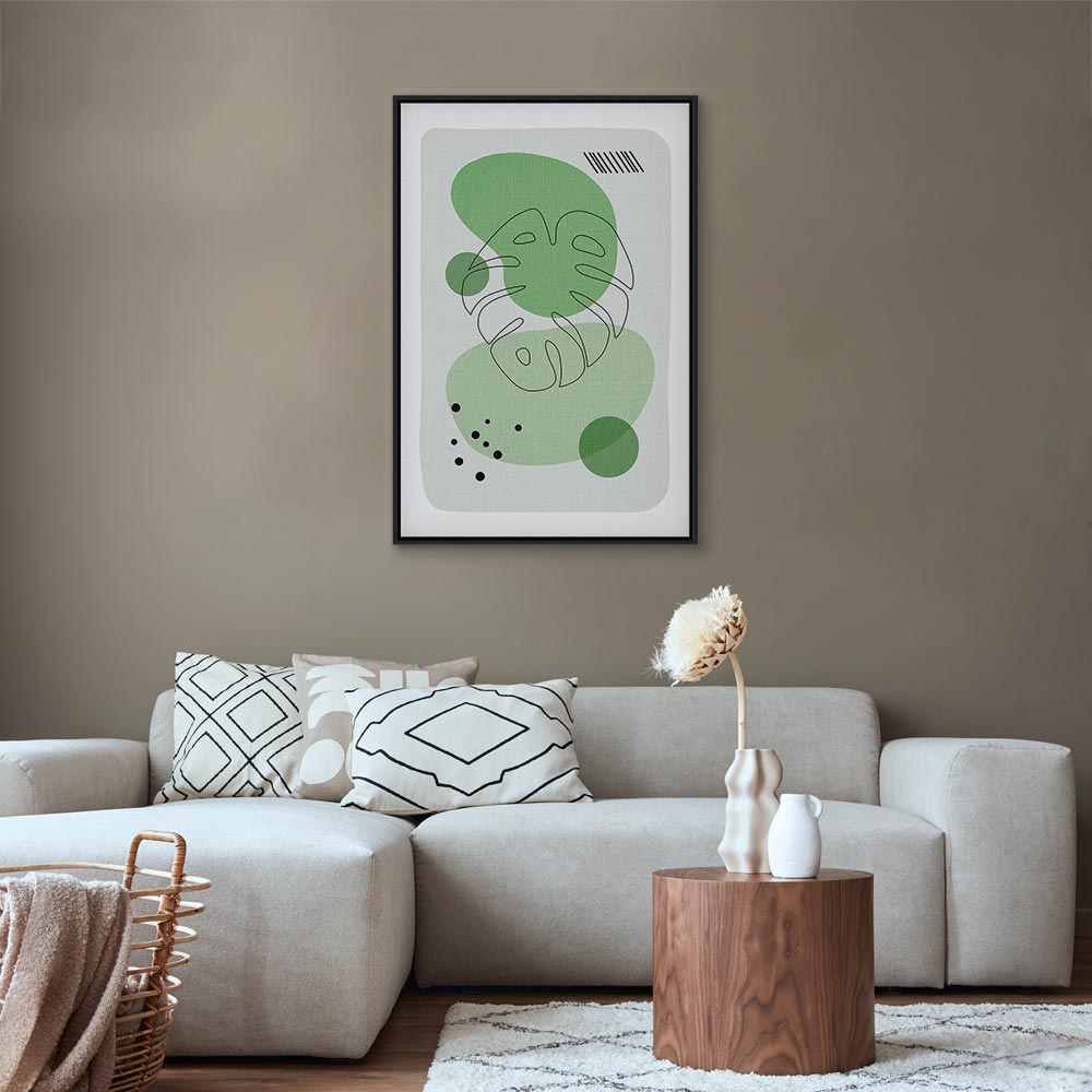 Monstera Line Art Green Canvas Print