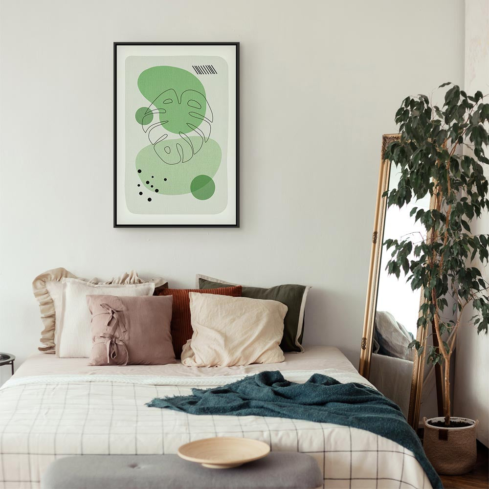 Monstera Line Art Green Canvas Print