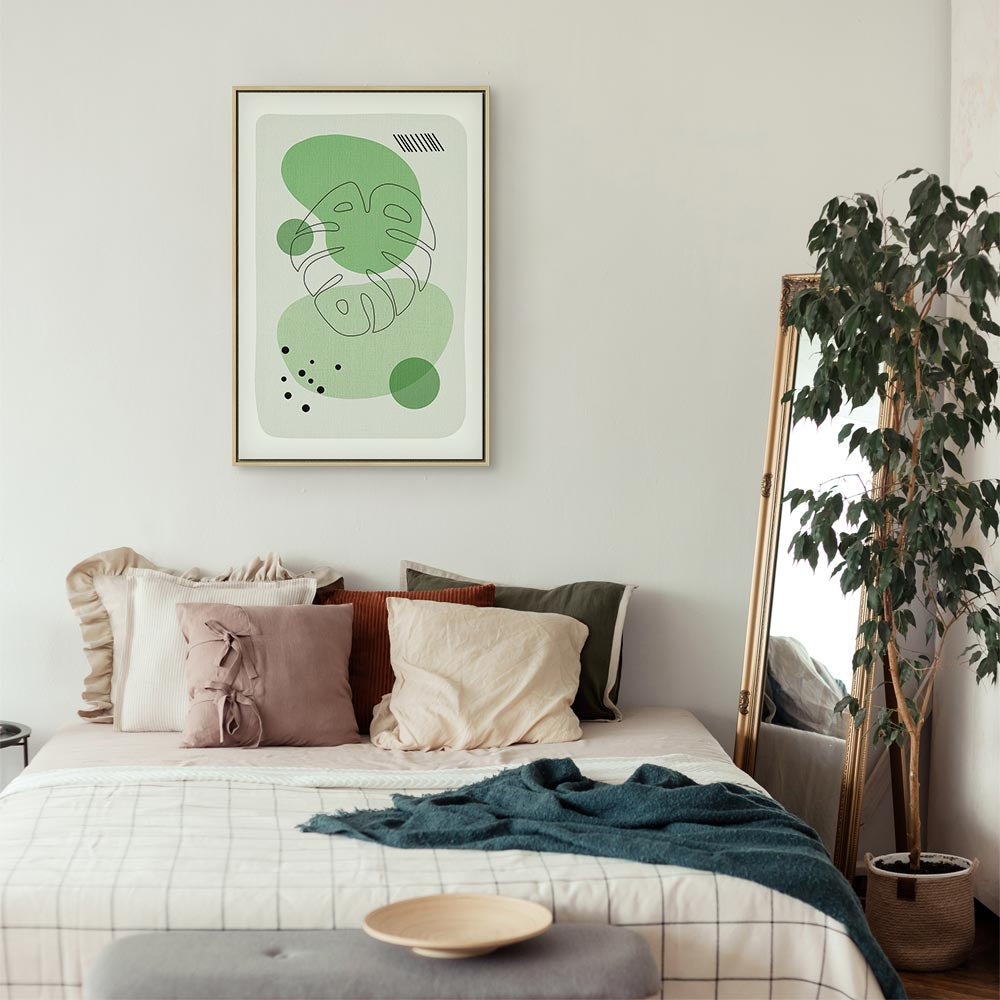 Monstera Line Art Green Canvas Print
