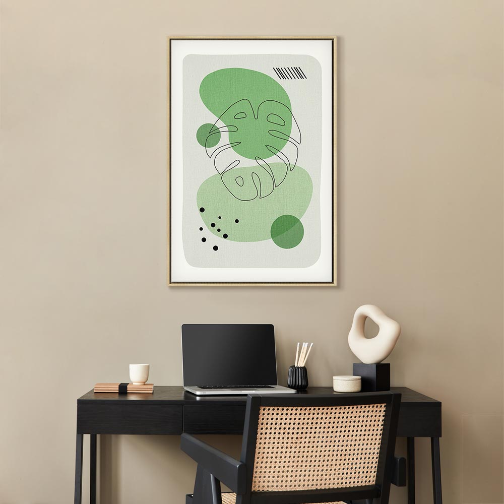 Monstera Line Art Green Canvas Print
